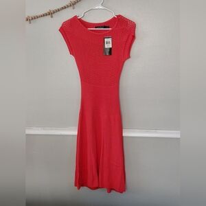 Lauren Ralph Lauren Spring Coral Crochet Knit Midi Sweater Dress NWT